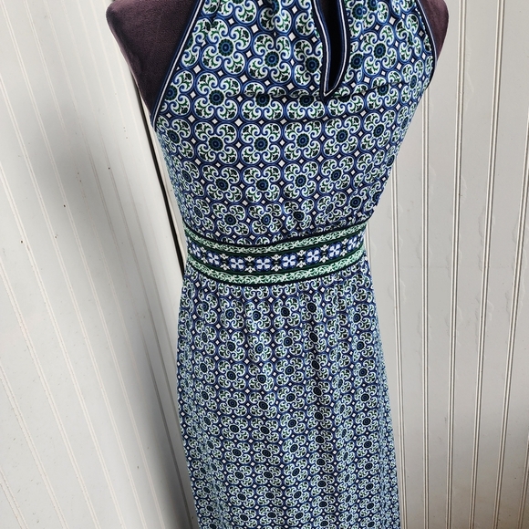Max Studio Maxi Dress Sleeveless Blue Green Tile Print Womens Stretch Sz S - Picture 7 of 15